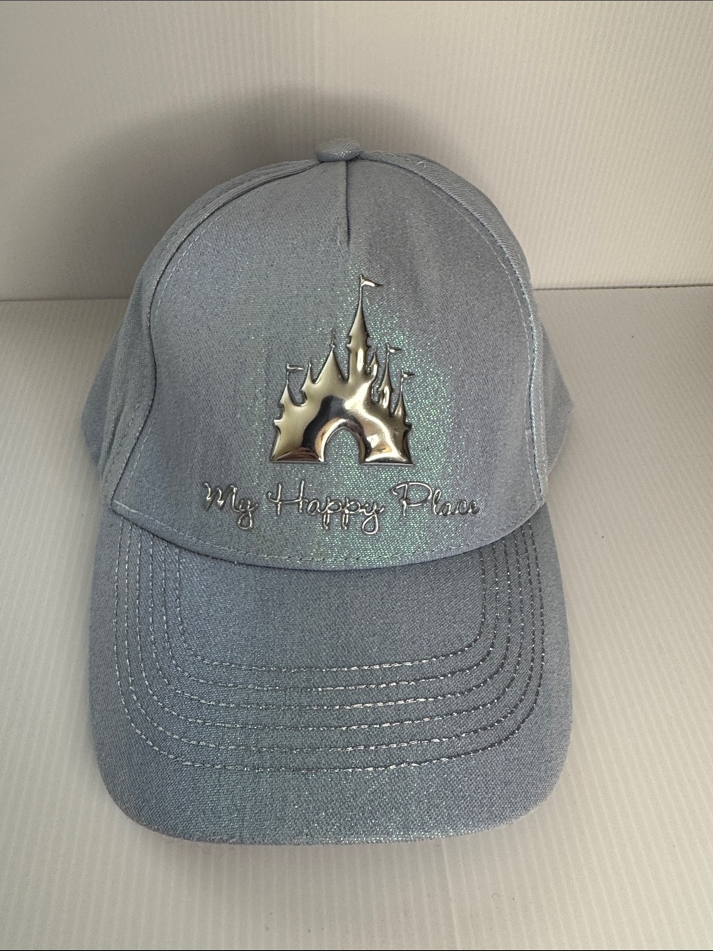 Disney Metallic Silver Castle Logo Iridescent Gray Cap